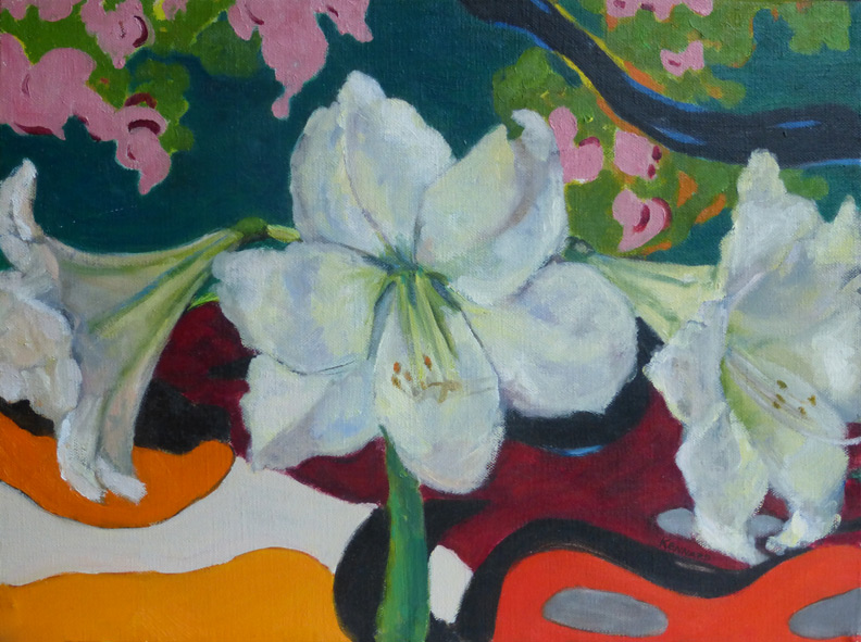 White Amaryllis on Fauve Print