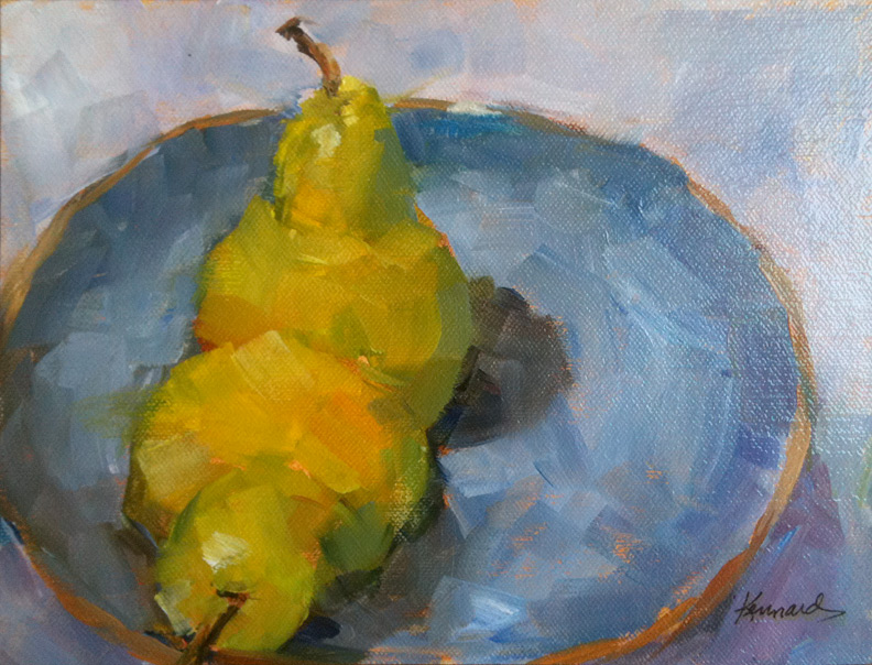 2 Pear In Blue Dish